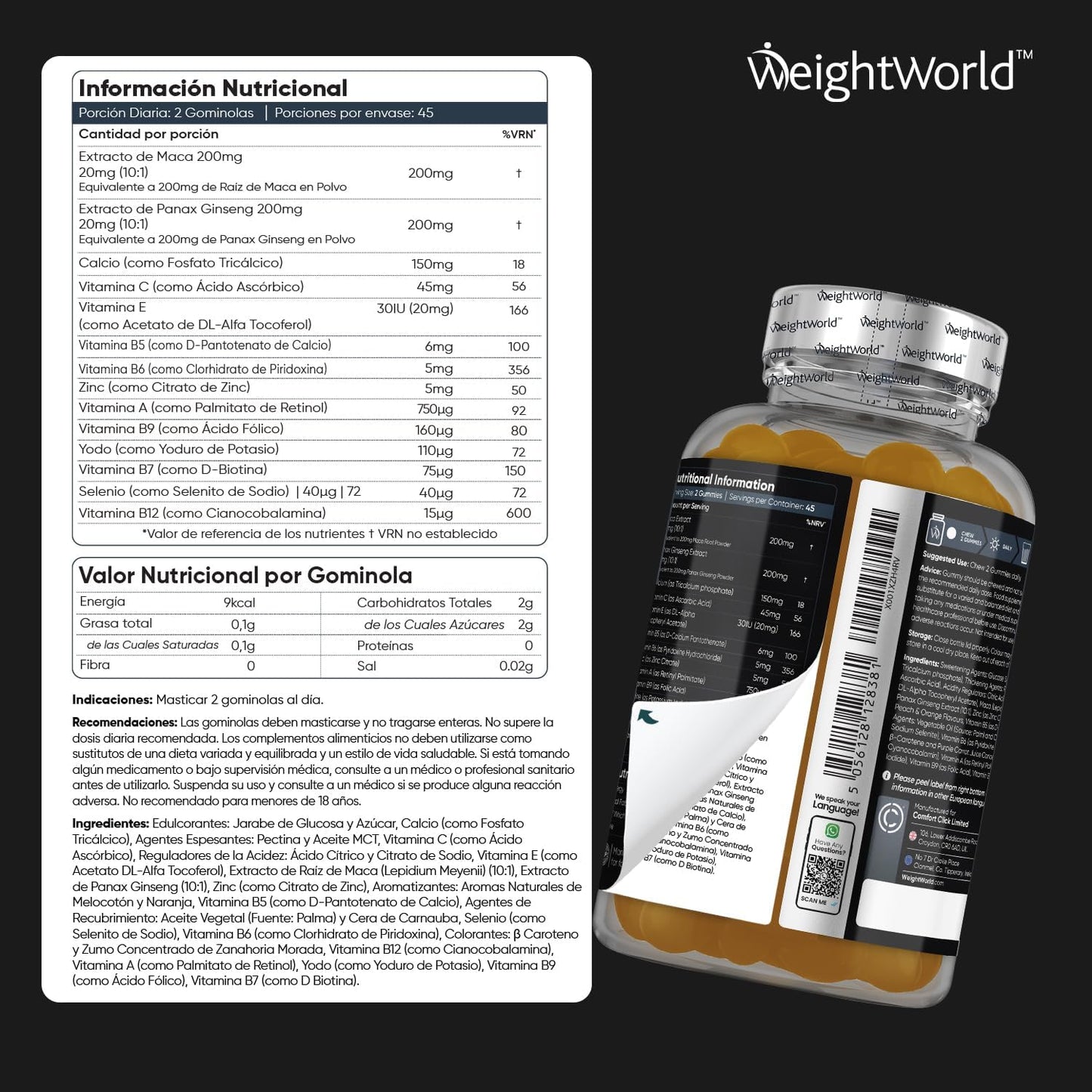 Multivitamínico Hombre Con Minerales - 90 Gominolas Sabor Melocotón Y Naranja - 14 Nutrientes Esenciales - Men Complex De Vitaminas B, Vitamina C, Calcio, Zinc Maca Y Biotina - Vegano Y Sin Gluten