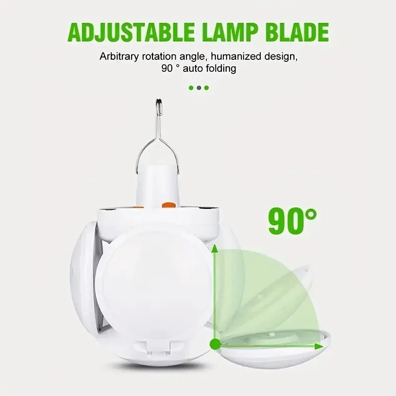 Solar LED Camping Lantern, Tent Lamp with Hook, Portable Outdoor Football Folding Light, Emergency Hurricane Camp Lamp