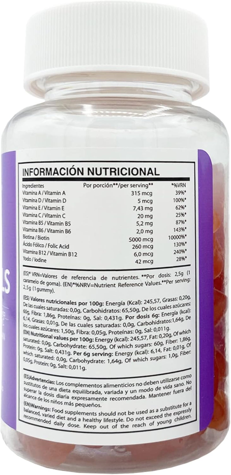 CHIC & LOVE | Gominolas Para Cabello Y Uñas Para Mujer | Vitaminas A, D, E, C, B5, B6, B12, Biotina 5.000 Mcg, Ácido Fólico YODO | SIN Gluten, SIN Lactosa, Veganas | Frambuesa | 60 Gominolas, 2 Meses