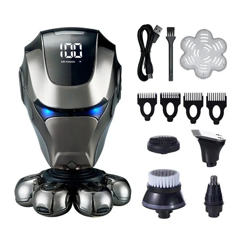5-IN-1 Men Rechargeable Bald Head Electric Shaver 7D Floating Blade Head Beard Nose Ear Hair Trimmer Razor Clipper Facial Brush