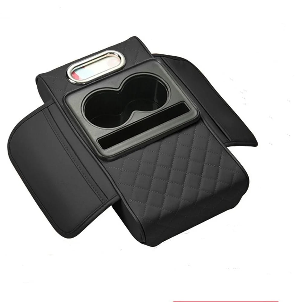 Cojín de reposabrazos Auto Center Console con soportes de doble copa - PU Página de respaldo portátil para automóviles y potenciador de altura