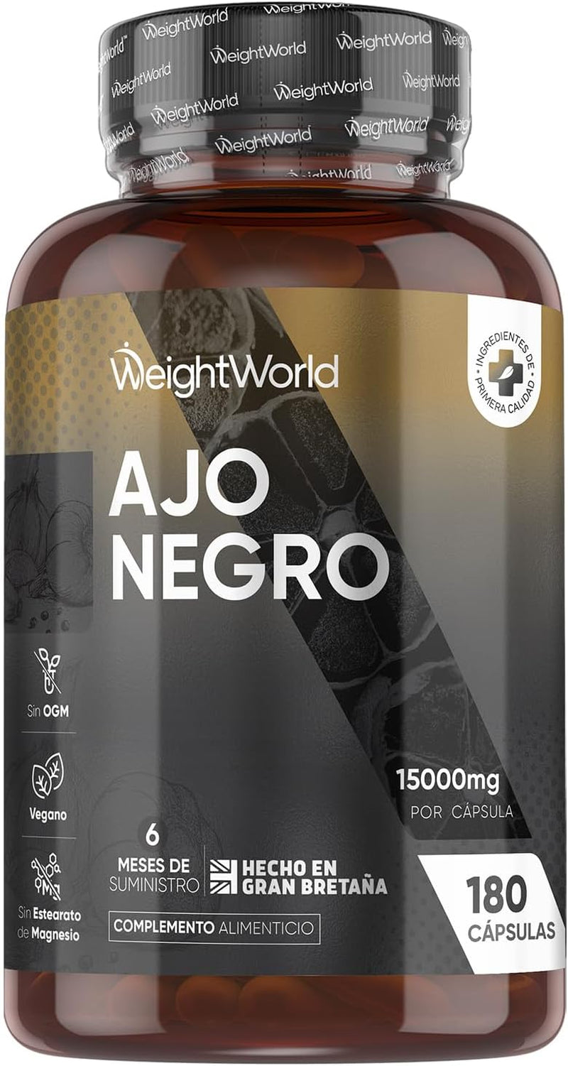 Cápsulas De Ajo Negro, Suministro Para 6 Meses, 180 Cápsulas, 15000Mg De Extracto De Ajo Negro Por Cápsula (100:1), 1 Cápsula Al Día, Vegano, Sin OMG Y Sin Estearato De Magnesio