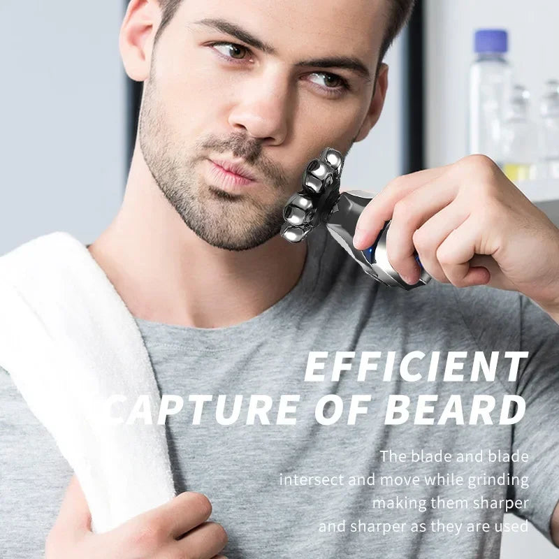 5-IN-1 Men Rechargeable Bald Head Electric Shaver 7D Floating Blade Head Beard Nose Ear Hair Trimmer Razor Clipper Facial Brush