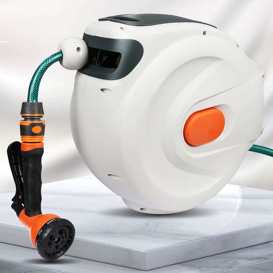 10/20M Automatic Rewind Hose Reel with 7 Pattern Hose Nozzle Water Hose Reel Slow Return System for Car Garden