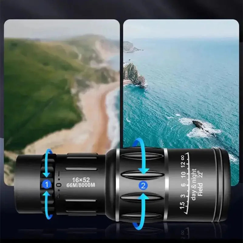 16X52 Monocular Telescope High Output Dual Focus Optical Zoom Scope High Magnification Long Range Night Vision Telescope