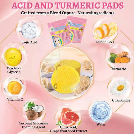 80 Piezas Kojic Acid and Turmeric Cleaning Pad, Turmeric Kojic Acid Exfoliating Cleansing Pads, Ácido Kójico Almohadillas Limpiadoras, Para Limpiar Y Exfoliar, Equilibra El Aceite Y El Agua