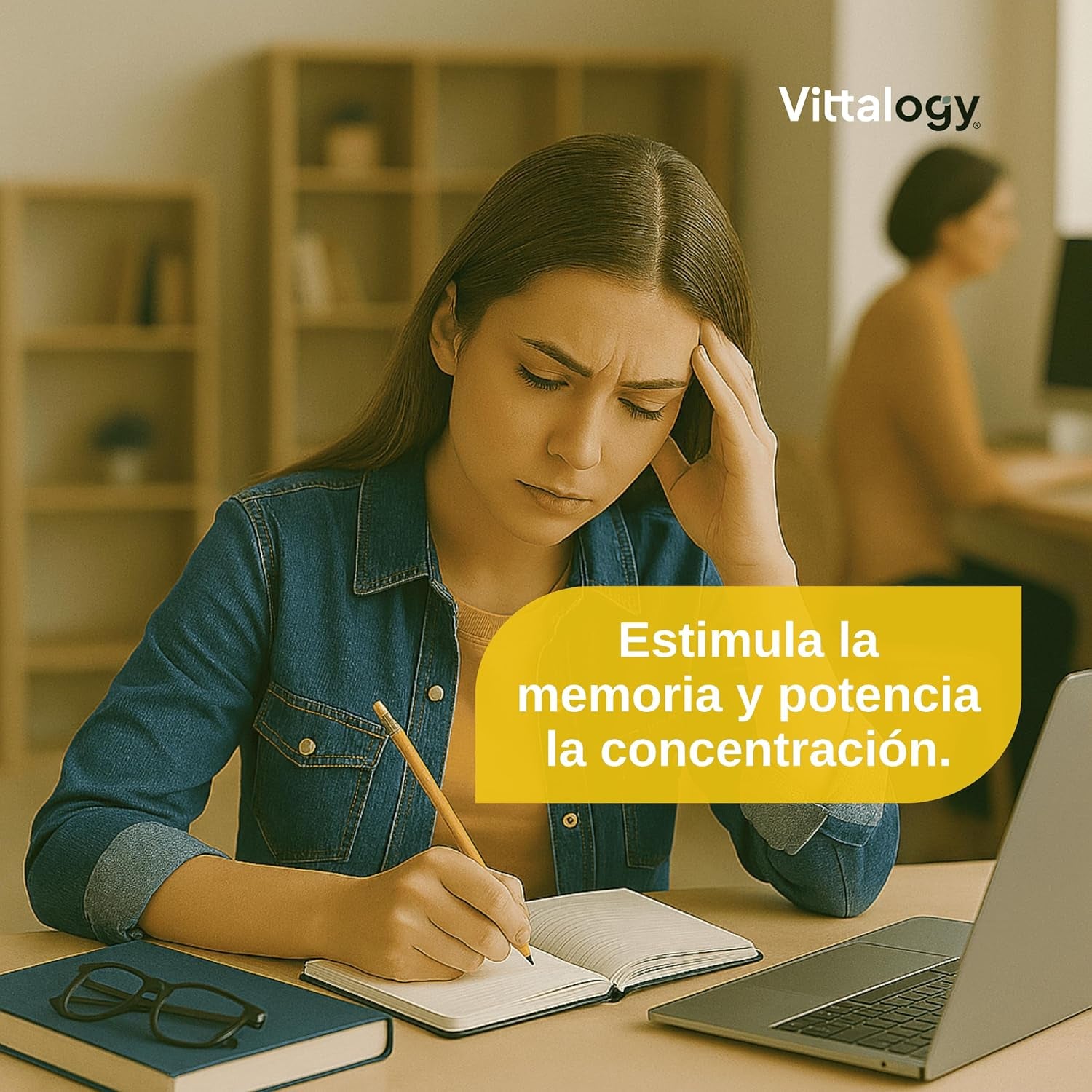 VITTALOGY Focus & Balance Complemento Alimenticio Nootrópico Con Ashwagandha Para Memoria Y Concentración. Suplemento Antiestrés De Té Verde, Ginseng Y Vitaminas B3, B5 Y B1 Para Estudiar. 60 Cápsulas