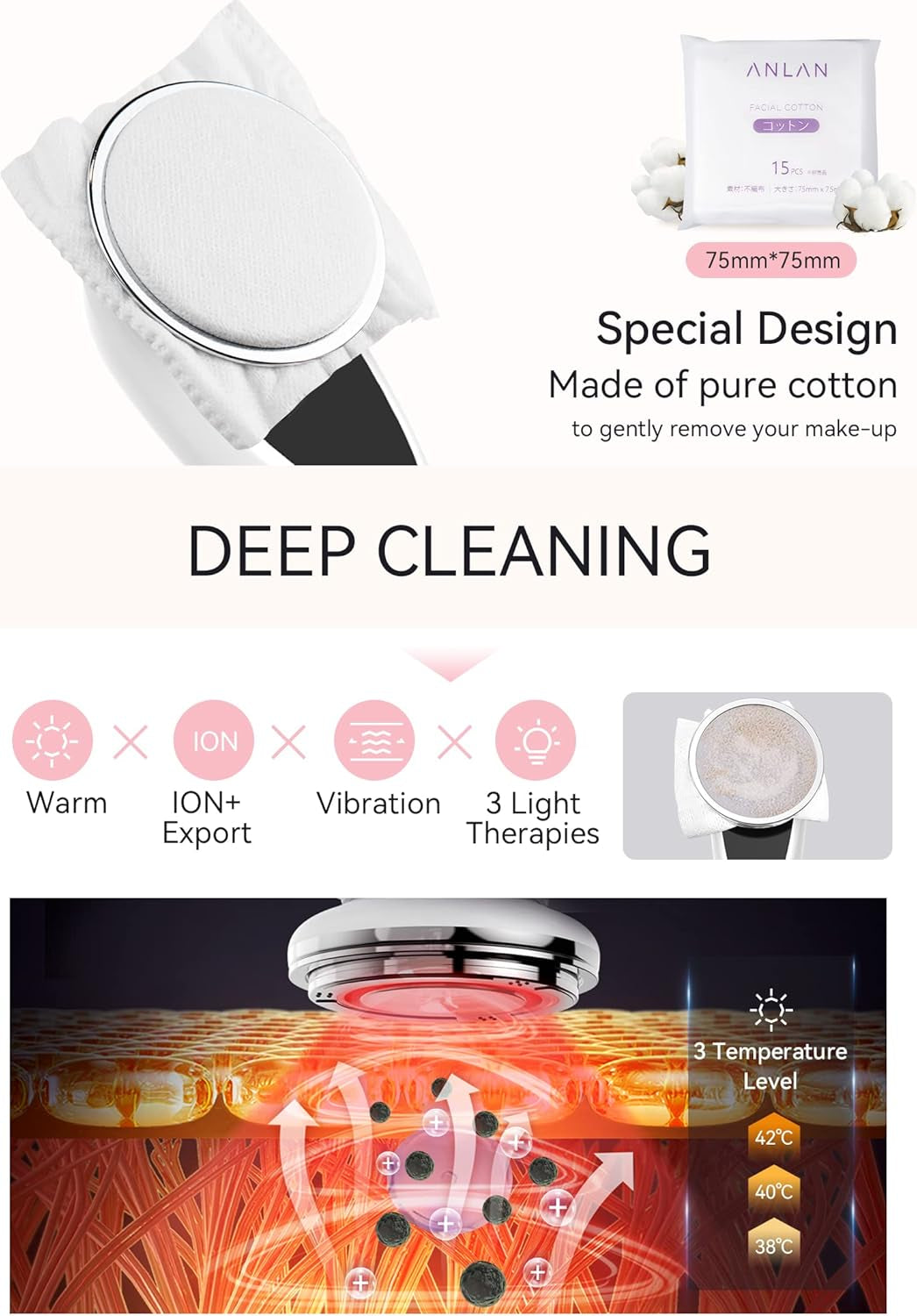 ANLAN Masajeador Facial Para Antiarrugas Y Reafirmante, 5EN1 Maquina Estetica Antienvejecimiento, Cuidado Facial, Antiflacidez Cara Y Cuello, Limpieza Profunda, Con Algodón