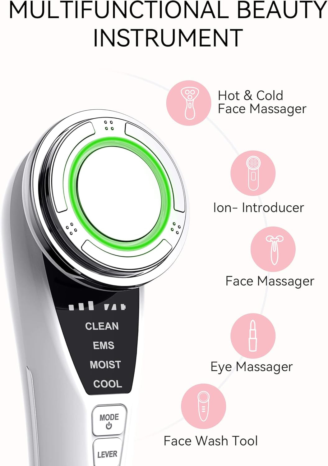 ANLAN Masajeador Facial Para Antiarrugas Y Reafirmante, 5EN1 Maquina Estetica Antienvejecimiento, Cuidado Facial, Antiflacidez Cara Y Cuello, Limpieza Profunda, Con Algodón