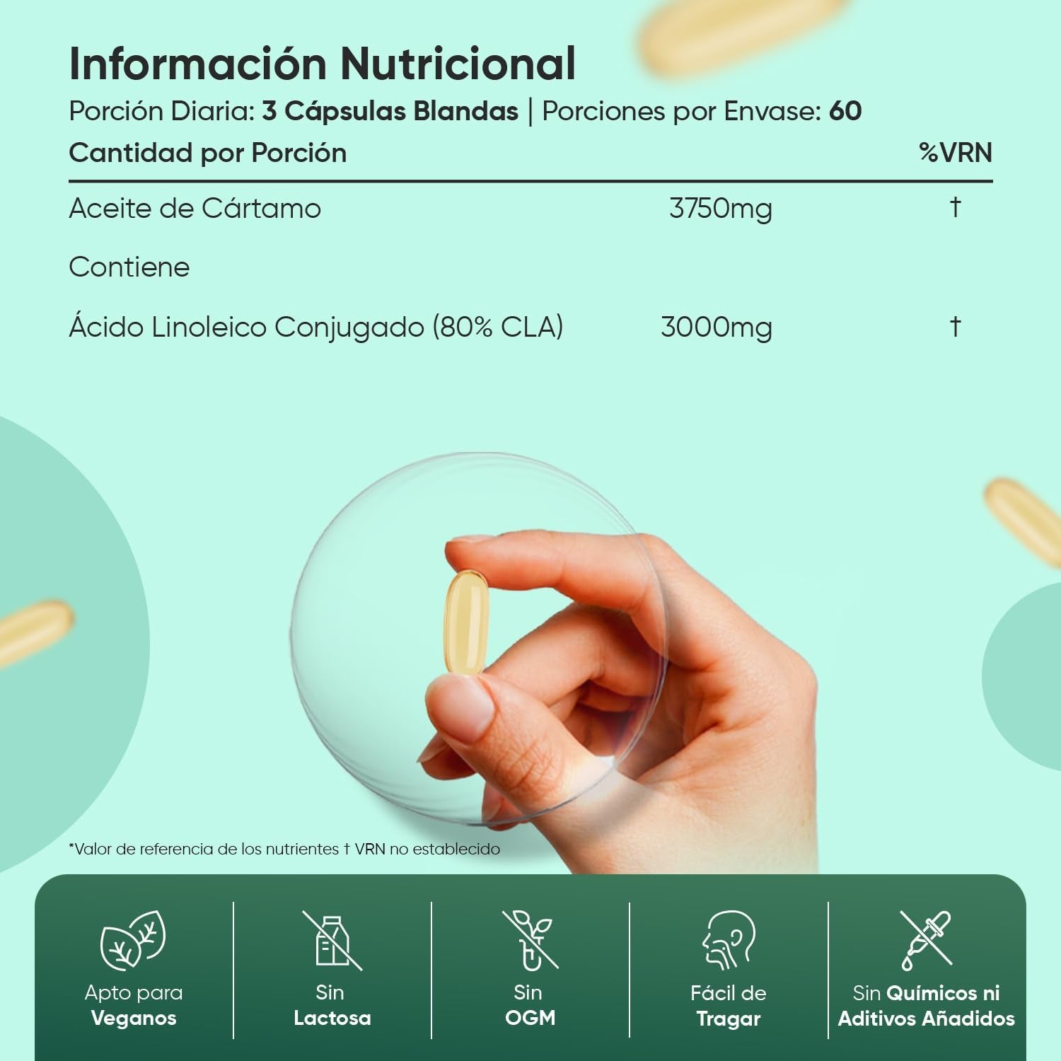 CLA Ácido Linoleico Conjugado 3000Mg 180 Cápsulas - Suplemento Keto De Perlas De Aceite De Cártamo Puro - Fuente Natural De Ácidos Grasos Omega 6 Sin Lactosa, Para 2 Meses