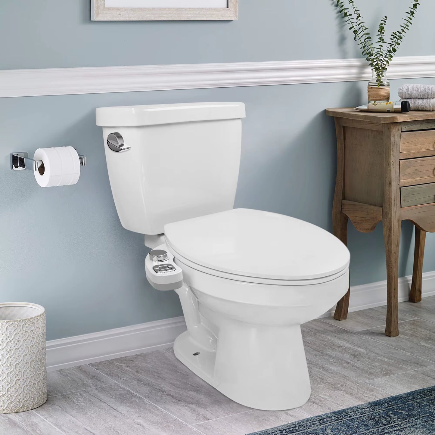 Button Bidet - Non-Electricself Cleaning Dual Nozzle (Frontal and Rear Wash) Fresh Water Bidet Toilet Seat Attachment