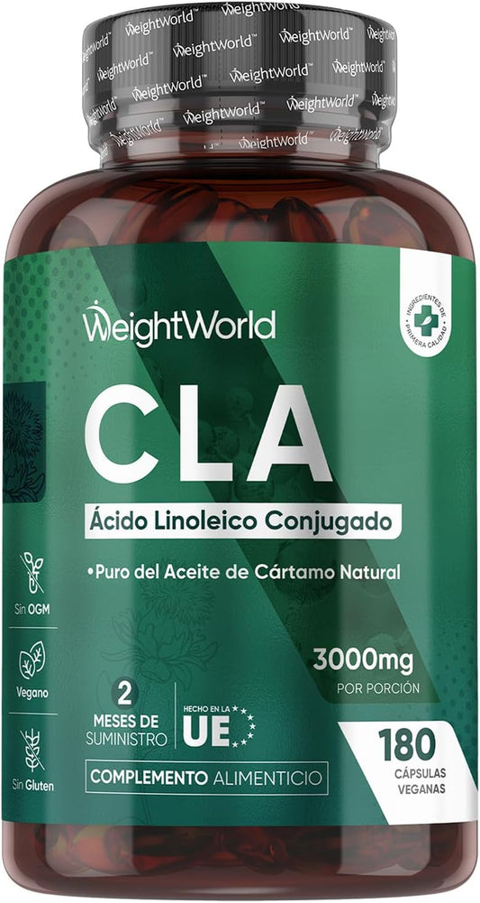 CLA Ácido Linoleico Conjugado 3000Mg 180 Cápsulas - Suplemento Keto De Perlas De Aceite De Cártamo Puro - Fuente Natural De Ácidos Grasos Omega 6 Sin Lactosa, Para 2 Meses