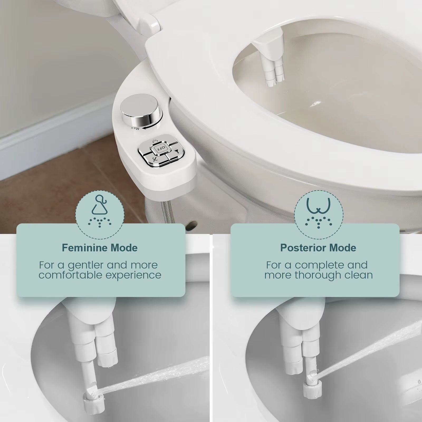 Button Bidet - Non-Electricself Cleaning Dual Nozzle (Frontal and Rear Wash) Fresh Water Bidet Toilet Seat Attachment