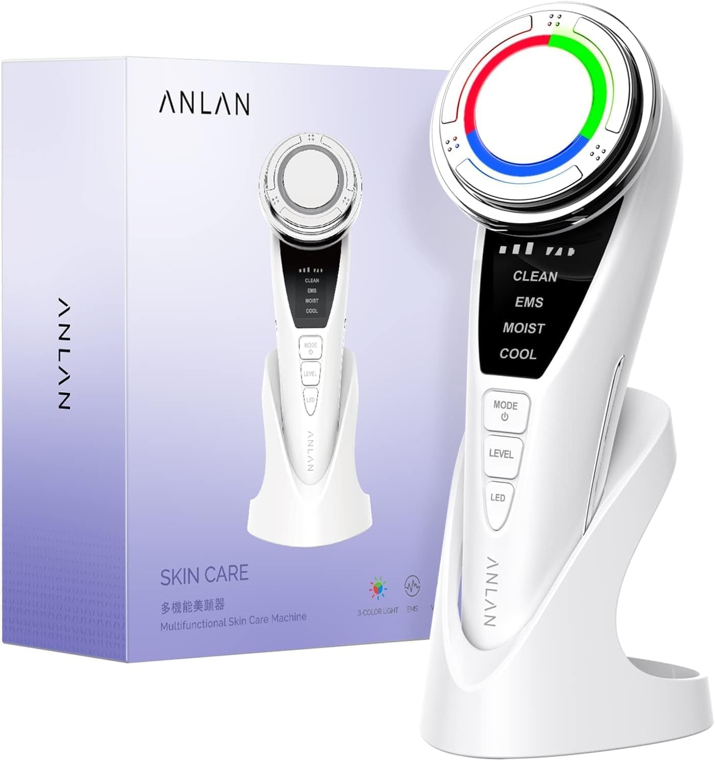 ANLAN Masajeador Facial Para Antiarrugas Y Reafirmante, 5EN1 Maquina Estetica Antienvejecimiento, Cuidado Facial, Antiflacidez Cara Y Cuello, Limpieza Profunda, Con Algodón