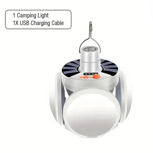 Solar LED Camping Lantern, Tent Lamp with Hook, Portable Outdoor Football Folding Light, Emergency Hurricane Camp Lamp
