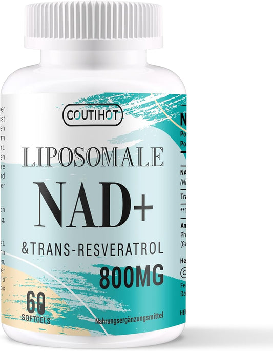 Suplemento NAD+ Liposomal 500MG Con Trans-Resveratrol 300MG - Alta Absorción - 60 Microgeles Vegetales - Apoyo Antienvejecimiento, Cognitivo Y Energético ( Cápsula Blanda 60 Count)