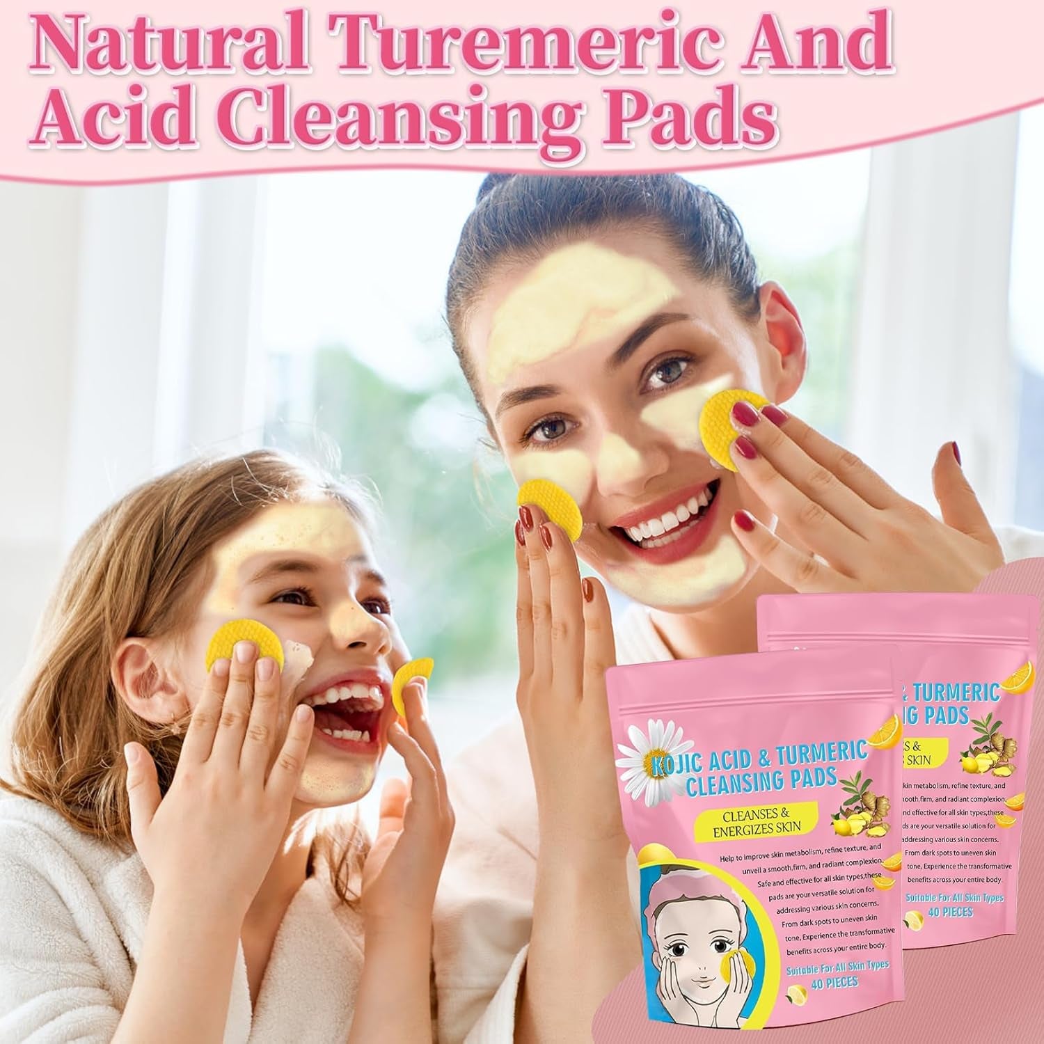 80 Piezas Kojic Acid and Turmeric Cleaning Pad, Turmeric Kojic Acid Exfoliating Cleansing Pads, Ácido Kójico Almohadillas Limpiadoras, Para Limpiar Y Exfoliar, Equilibra El Aceite Y El Agua