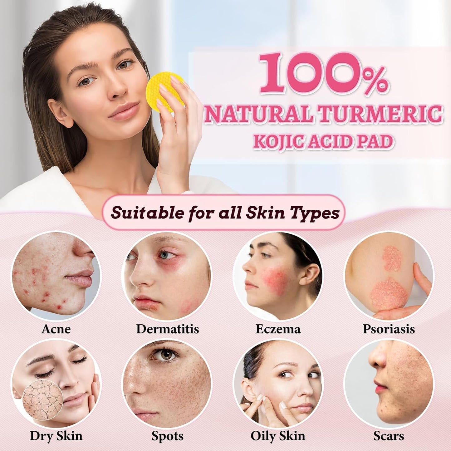 80 Piezas Kojic Acid and Turmeric Cleaning Pad, Turmeric Kojic Acid Exfoliating Cleansing Pads, Ácido Kójico Almohadillas Limpiadoras, Para Limpiar Y Exfoliar, Equilibra El Aceite Y El Agua