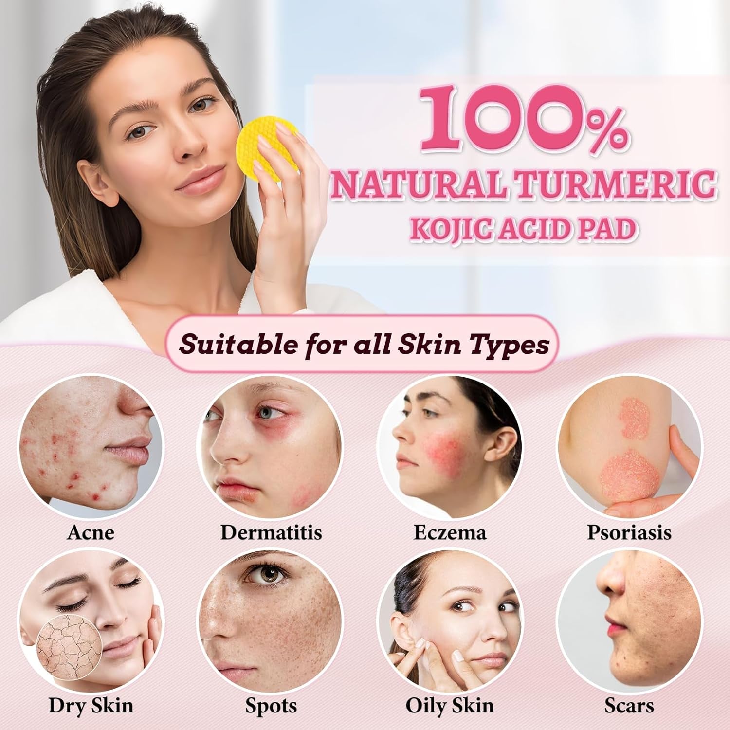 80 Piezas Kojic Acid and Turmeric Cleaning Pad, Turmeric Kojic Acid Exfoliating Cleansing Pads, Ácido Kójico Almohadillas Limpiadoras, Para Limpiar Y Exfoliar, Equilibra El Aceite Y El Agua