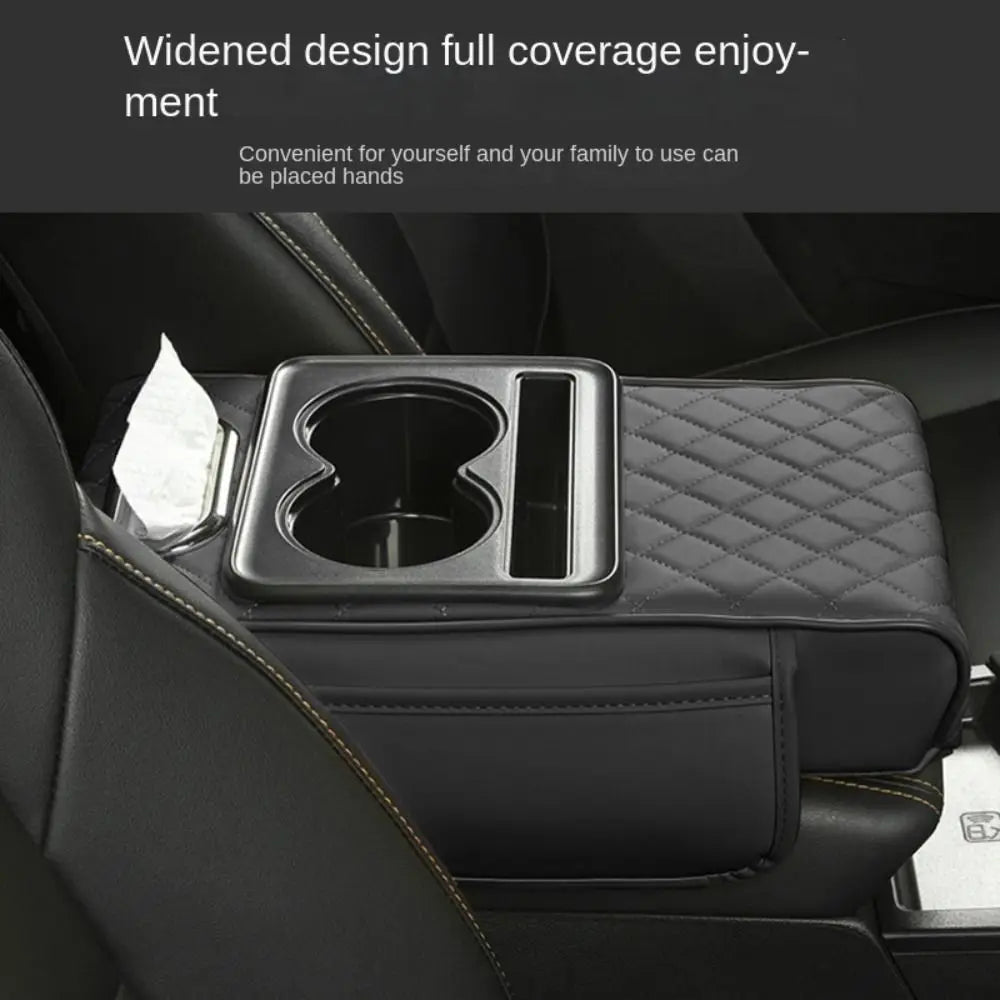Cojín de reposabrazos Auto Center Console con soportes de doble copa - PU Página de respaldo portátil para automóviles y potenciador de altura