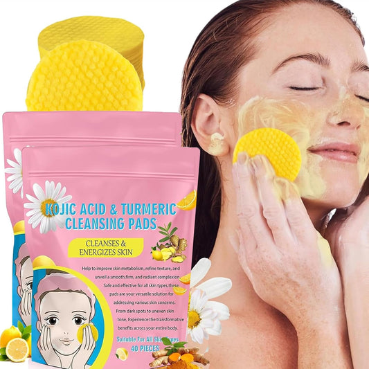 80 Piezas Kojic Acid and Turmeric Cleaning Pad, Turmeric Kojic Acid Exfoliating Cleansing Pads, Ácido Kójico Almohadillas Limpiadoras, Para Limpiar Y Exfoliar, Equilibra El Aceite Y El Agua