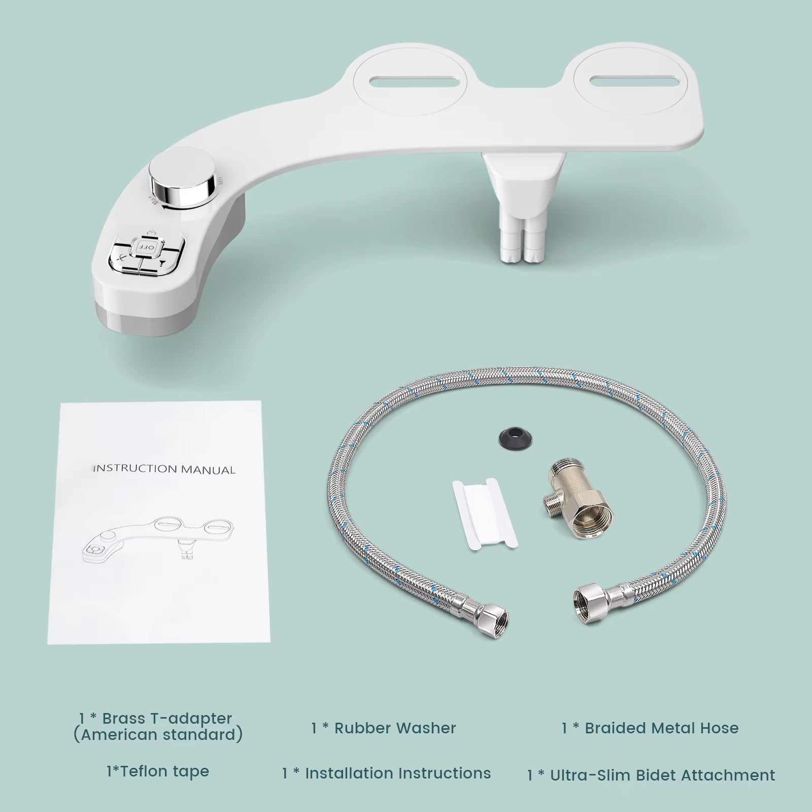 Button Bidet - Non-Electricself Cleaning Dual Nozzle (Frontal and Rear Wash) Fresh Water Bidet Toilet Seat Attachment