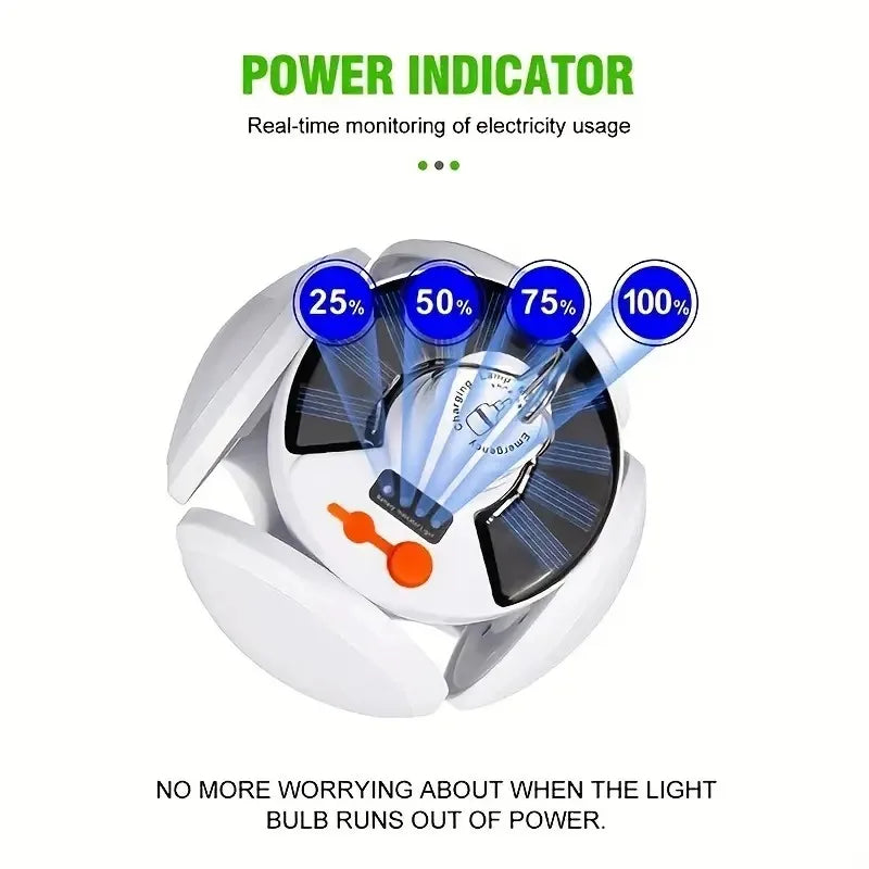 Solar LED Camping Lantern, Tent Lamp with Hook, Portable Outdoor Football Folding Light, Emergency Hurricane Camp Lamp