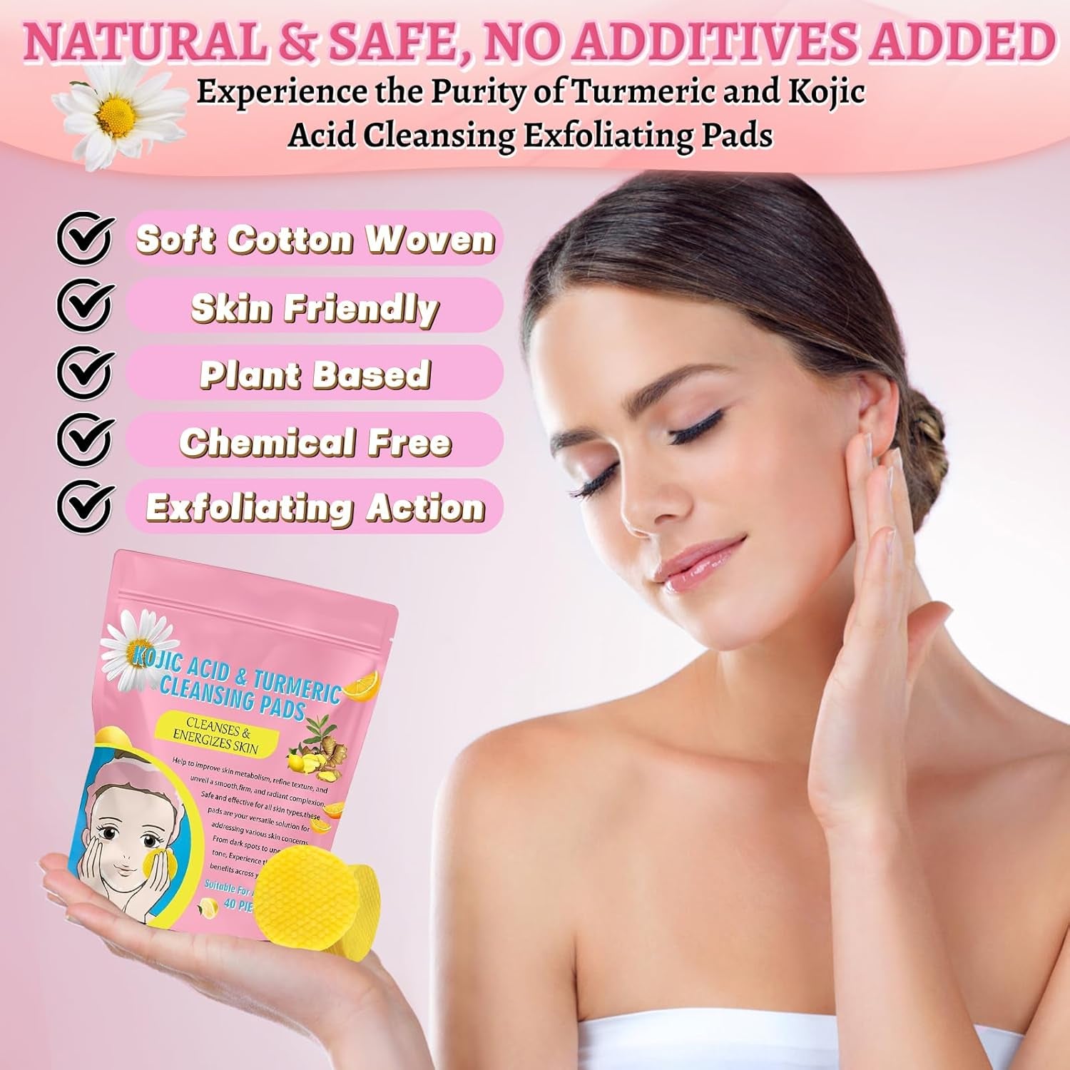 80 Piezas Kojic Acid and Turmeric Cleaning Pad, Turmeric Kojic Acid Exfoliating Cleansing Pads, Ácido Kójico Almohadillas Limpiadoras, Para Limpiar Y Exfoliar, Equilibra El Aceite Y El Agua